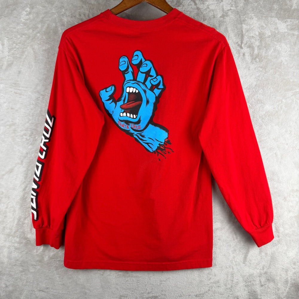 Santa Cruz Screaming Hand Red Long Sleeve Graphic T-Shirt Mens Medium Skate Tee